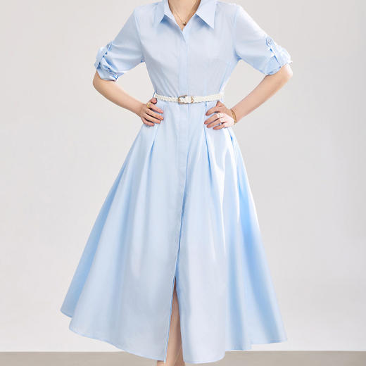 「高货wl」全新升级【铂金会员358/天猫479/差价121】(05644)洛诗琳淡雅气质翻领连衣裙2026春夏通勤天丝棉收腰衬衫裙 商品图1