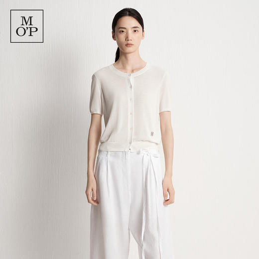 Marc O'Polo夏季新款好看气质白色舒适短袖毛织开衫女士上衣小衫 商品图1