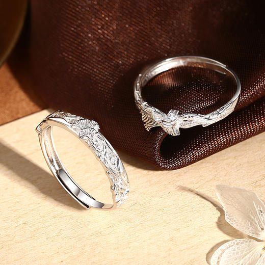 卡蒂罗KADER 杏运情侣对戒 925银幸运精致杏叶清新设计开口杏运一生可调节素圈一对 简约优雅精致高级感恋爱表白 商品图7