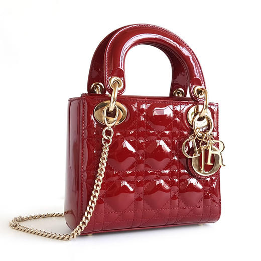 【95新】Dior迪奥LADY DIOR手袋迷你红色漆皮三格戴妃链条包手提单肩包女士130326HS10 商品图2