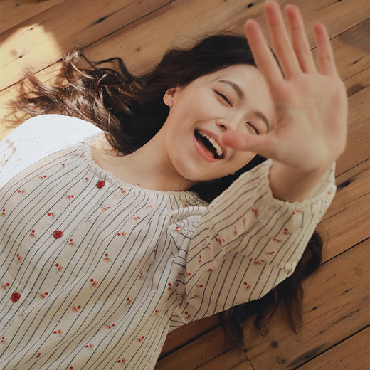 全棉双层纱~法式复古小樱桃纯棉睡裙/长袖套装春夏季女士睡衣女可外穿大码全棉家居服月子服 商品图4