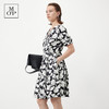 Marc O'Polo/MOP夏季新款好看黑白自然植物印花收腰短袖连衣裙女 商品缩略图1