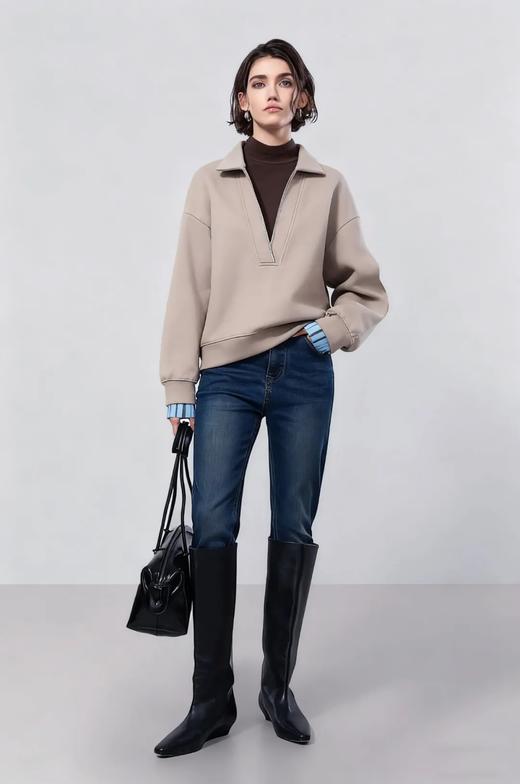 F031601秋冬新款韩系时尚极简风半拉链卫衣女长袖宽松百搭显瘦上衣 商品图4