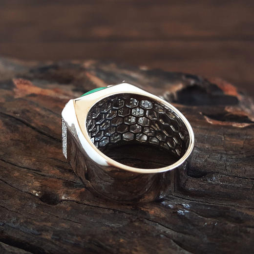 【天然正品】AU750收藏级白金镶钻镶天然细腻满绿糯冰种蛋面翡翠戒指20号（戒圈可改）280226HSD54 商品图5