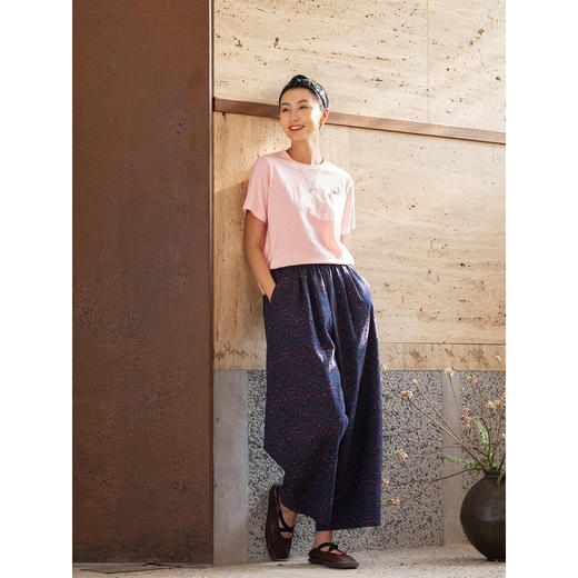 牧衣游原创 手工刺绣纯棉T恤女新款简约舒适百搭宽松短袖 樱草 商品图3