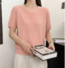 伯妮斯茵 | 简约气质 圆领短袖针织上衣 满幅菱形肌理 精致假口袋设计 透气舒适 SC2E06针织衫柔软亲肤百搭显瘦 商品缩略图0