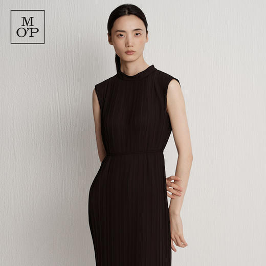 Marc O'Polo/MOP 夏季新款好看黑色圆领褶皱长款收腰气质连衣裙女 商品图3