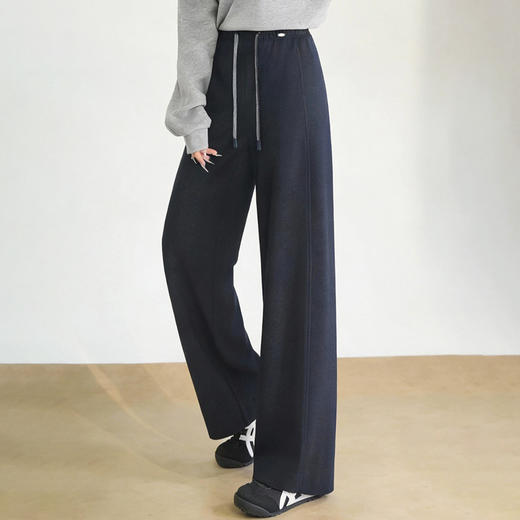 半身缘女裤 春季撞色抽绳显高宽松中直筒休闲裤261102U10320223 商品图3
