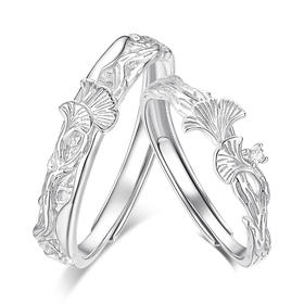 卡蒂罗KADER 杏运情侣对戒 925银幸运精致杏叶清新设计开口杏运一生可调节素圈一对 简约优雅精致高级感恋爱表白