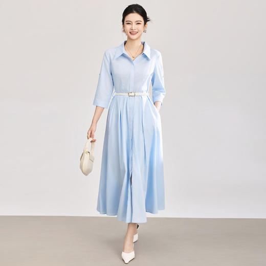 「高货wl」全新升级【铂金会员358/天猫479/差价121】(05644)洛诗琳淡雅气质翻领连衣裙2026春夏通勤天丝棉收腰衬衫裙 商品图0