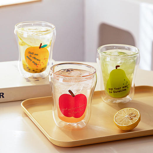 摩登主妇双层水果玻璃杯高硼硅耐高温家用喝水杯女酒杯高颜值咖啡杯子 商品图4