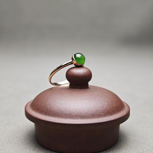 和田玉碧玉冰底菠菜绿阳绿18K金镶嵌精美戒指 312-8 商品图5