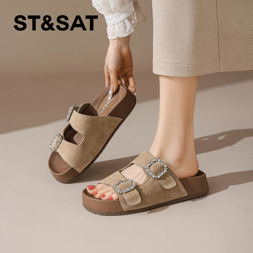 星期六26夏新款精致钻扣百搭厚底勃肯拖SSE2110CTW 商品图0