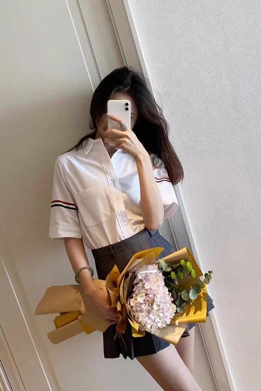 F0316119夏季牛津纺面料手臂四道杠撞色短袖衬衫上衣 商品图9