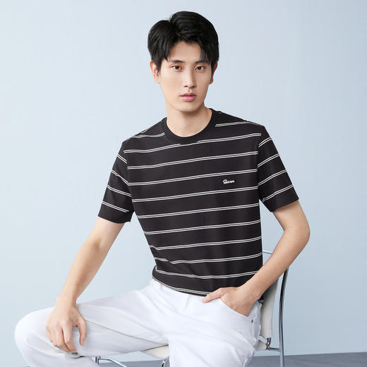 【经典条纹撞色】柒牌男式短袖T恤26春夏新品圆领套头休闲上衣 130T72260 商品图1