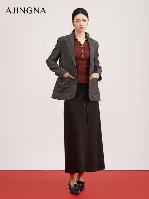 【商场同款】阿菁娜春季新款气质牛仔单西装灰色调百搭挺括穿出职场时尚感A30Q108020 商品图2