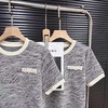 F0316108夏季新款法式小香风肌理感浮雕钉珠拼色圆领短袖T恤 商品缩略图2