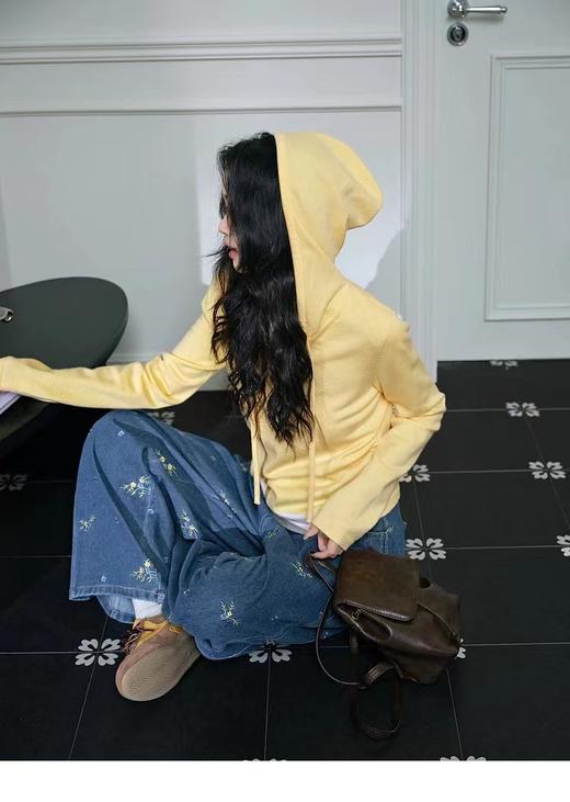 F031690蓝色刺绣碎花水洗牛仔裤子女2026春新款垂感拖地阔腿长裤 商品图7