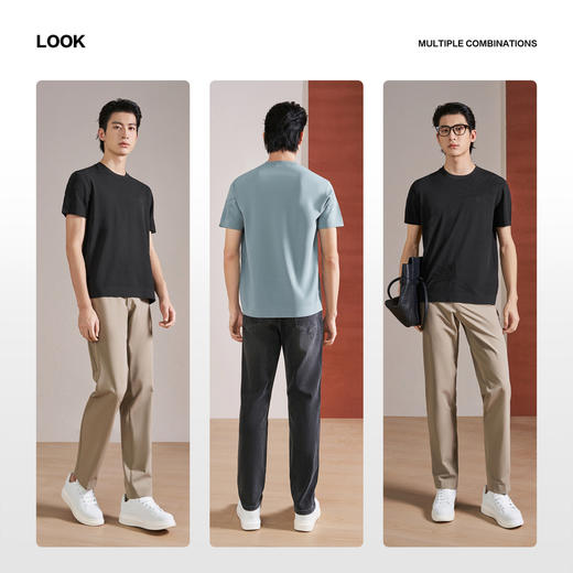 【伊力特/花卉提花】柒牌男士2026夏上新短袖T恤圆领柔软舒适上衣 130T72080 商品图2