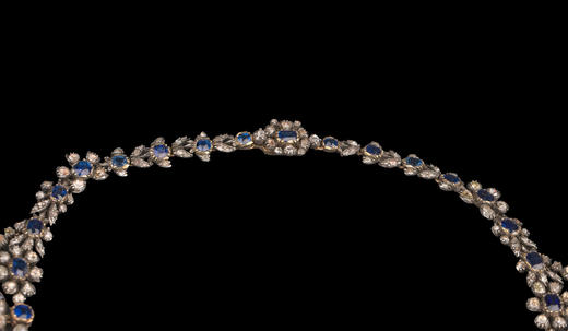 独角鹿西洋古董20世纪美好时代时期法国出品18K黄金与银镶嵌蓝宝石及钻石花环式项链 商品图7