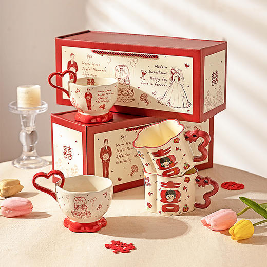 摩登主妇陶瓷心形马克杯礼盒新婚礼物结婚一对杯子订婚伴手礼情侣水杯 商品图4