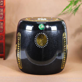 天然玉石骨灰坛黑色彩绘阿弥陀佛骨灰桶骨灰坛20*20cm