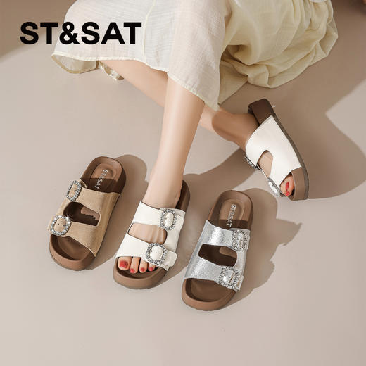 星期六26夏新款精致钻扣百搭厚底勃肯拖SSE2110CTW 商品图1