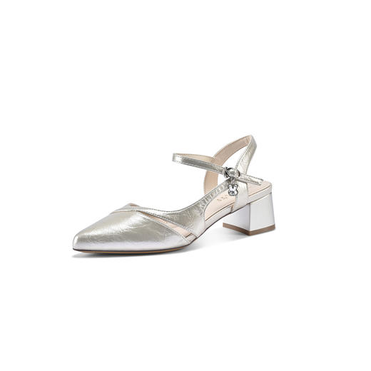 经典鲨2026年夏专柜新品优雅尖头高粗跟后空气质凉鞋单鞋女KW87-629071 商品图4