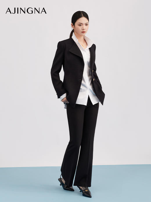 【商场同款】阿菁娜春季新款设计感斜襟上衣金属纽扣斜排点缀圆领利落肌理挺括A31C107023 商品图3