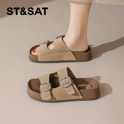 星期六26夏新款精致钻扣百搭厚底勃肯拖SSE2110CTW 商品图2