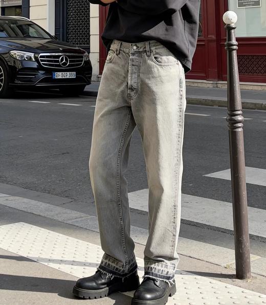 F031654重工水洗灰Wesley牛仔裤下摆毛边排扣门襟男士长裤 商品图9