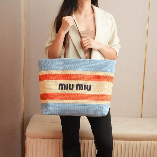 缪缪  拉菲草编拼绵线编织托特包（LZ） 商品图5