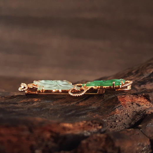 【天然正品】A货翡翠AU750黄金镶钻镶天然细腻冰种双色蝴蝶造型翡翠胸针吊坠两用款56.1*26.3*5.5MM（皆取最大值）280226HSD47 商品图6