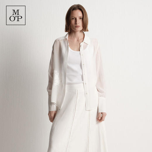 Marc O'Polo/MOP夏季新款好看时尚气质立体绣花白色女士长袖衬衫 商品图2