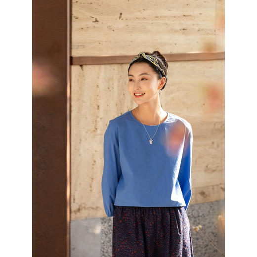 牧衣游原创 新疆长绒棉小衫新款极简圆领纯色通勤百搭套头衫 织梦 商品图1