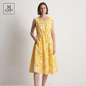 Marc O'Polo/MOP夏季新款好看设计感印花收腰V领长裙无袖连衣裙女