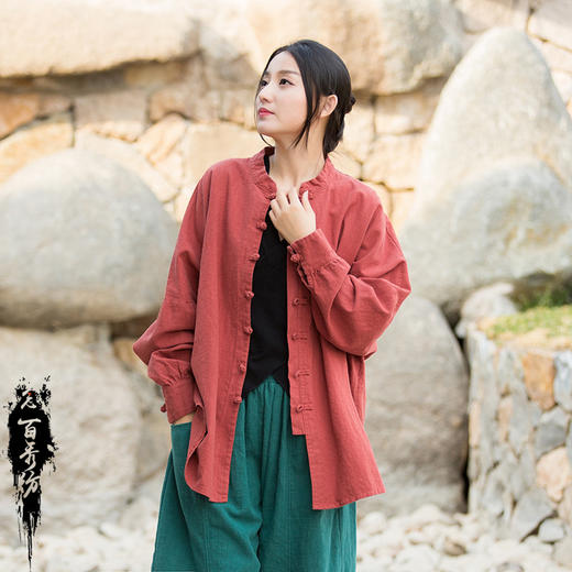 苎麻新中式做旧砂洗开衫 春夏新款古风衬衣外套 商品图2
