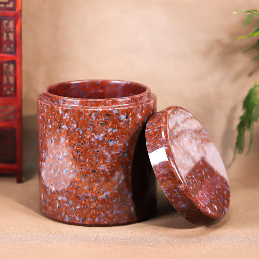 天然玉石骨灰坛大理石红色净面骨灰桶骨灰坛20*20cm 商品图1