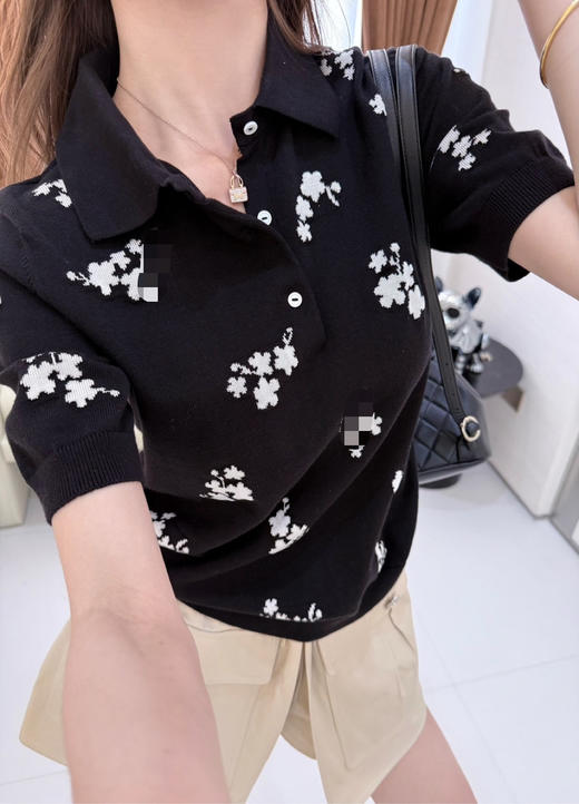 316-11 香奶奶黑色碎花针织短袖 商品图0