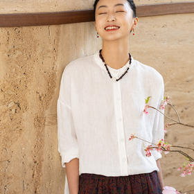 牧衣游原创 手工抽皱汉麻衬衫舒适透气轻薄简约百搭白色衬衣 德馨