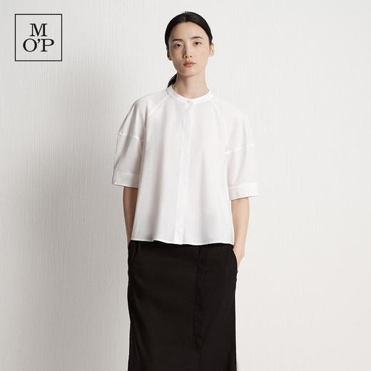 Marc O'Polo/MOP夏季新款好看白色圆领七分袖廓形设计短袖衬衫女 商品图1