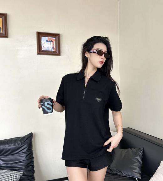 普拉达 半拉链三角标polo衫 黑色 男女同款（DY） 商品图1