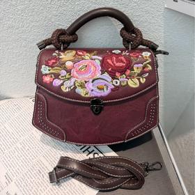 雀说单肩包民族风质感刺绣休闲通勤斜挎包母亲节礼物简约百搭女士包包ALWS6016