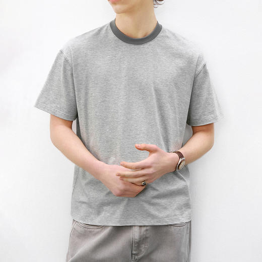 714street复古细条纹短袖上衣2026夏季潮牌宽松撞色圆领情侣T恤男 商品图0