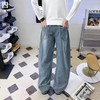 F031608新款水洗做旧拼接廓形弯刀情侣款通勤百搭牛仔裤 商品缩略图2