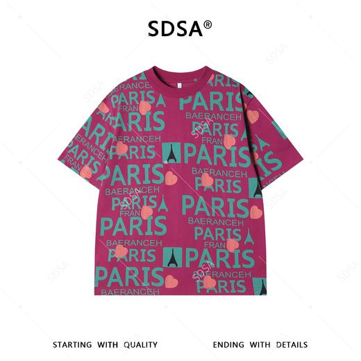 26T147SDSA男装2026新款高贵轻奢美式撞色满印字母印花圆领短袖T恤百搭 商品图3