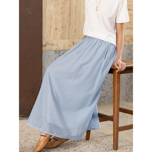 牧衣游原创 100支纯棉半身裙新款宽松百搭轻薄松紧腰A字半裙 冬白 商品图3