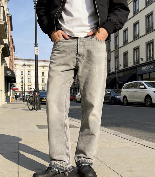 F031654重工水洗灰Wesley牛仔裤下摆毛边排扣门襟男士长裤 商品图10