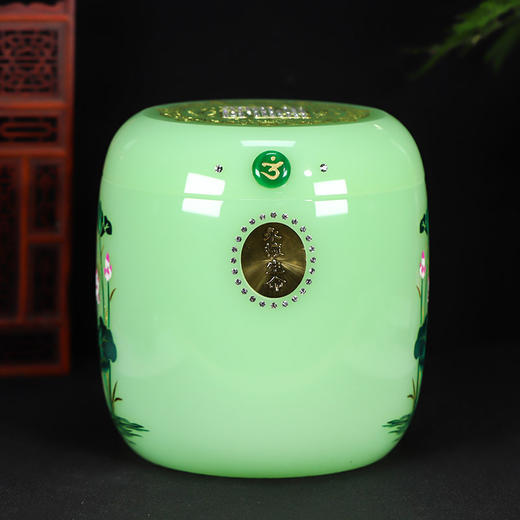 帝王绿瓷琉璃骨灰坛万字莲花经文骨灰桶骨灰坛20*20cm 商品图0