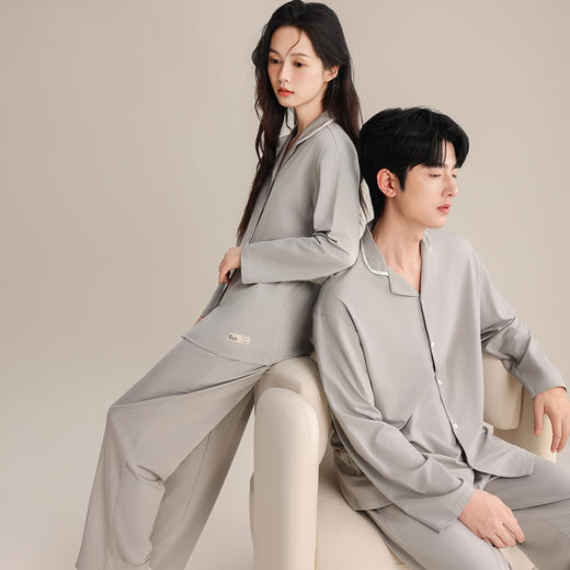 怡吾色情侣款兰精莫棉丝滑透气翻领家居服睡衣套装 商品图3